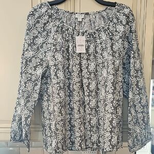 New J. Crew Shades Of Green Top with White Floral Lace-Print